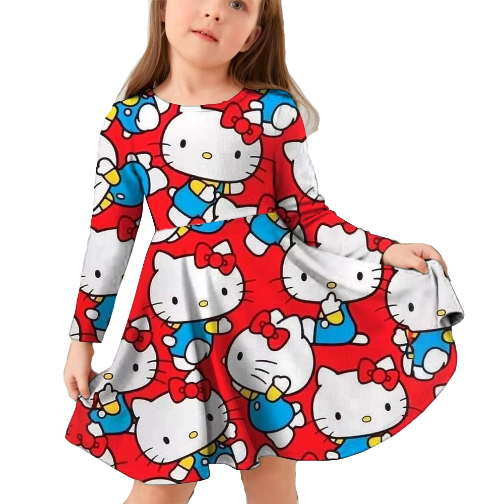 Kawaii Autumn Children's New Kuromi Girl Dress Comfortable Cartoon Cute Minions Hello Kitty Dress 3d Print Short Sleeved Dress