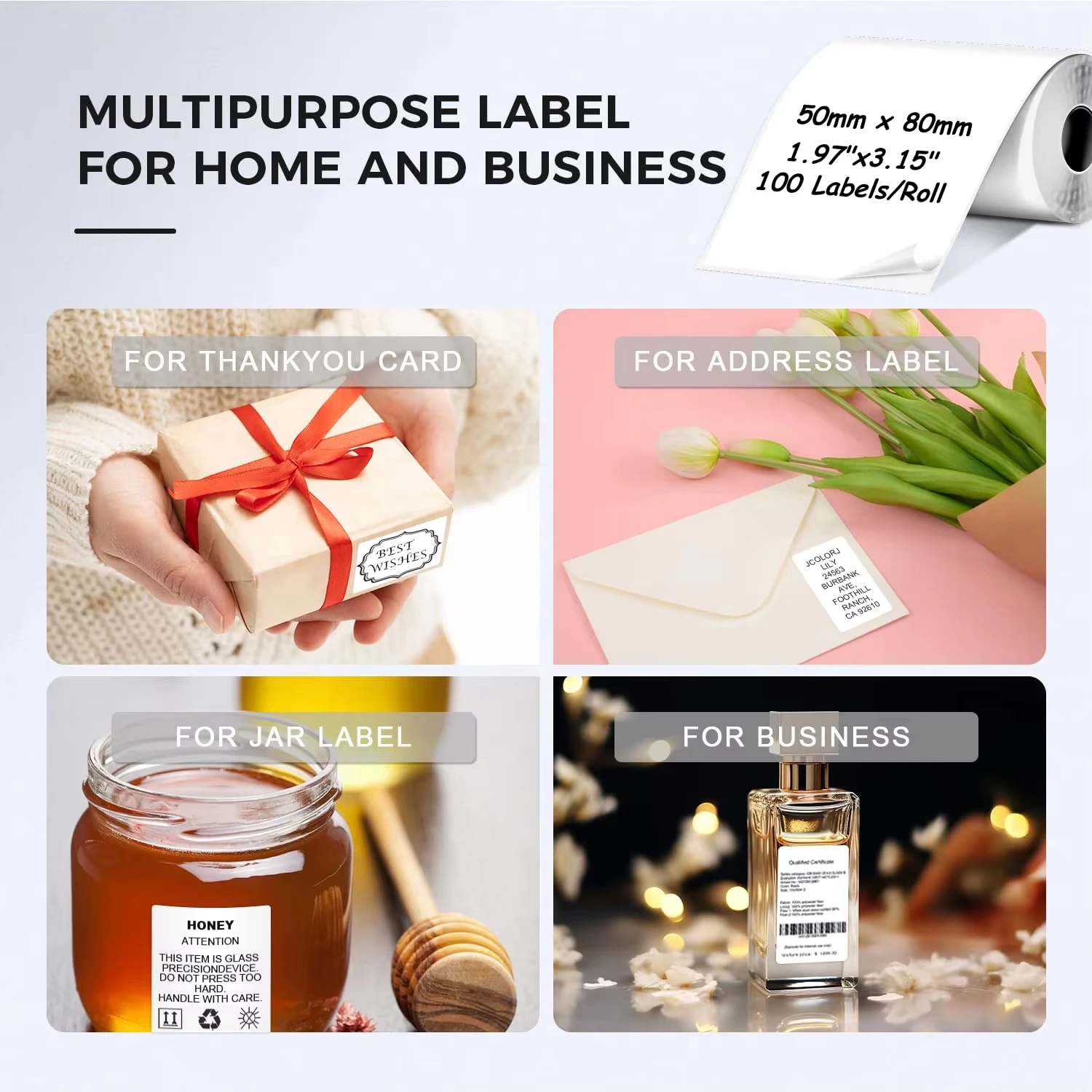 M110 50x80mm Thermal Shipping Label Durable Waterproof Heat-Resistant Stickers for Address/Barcode/Inventory/Warehouse Logistics