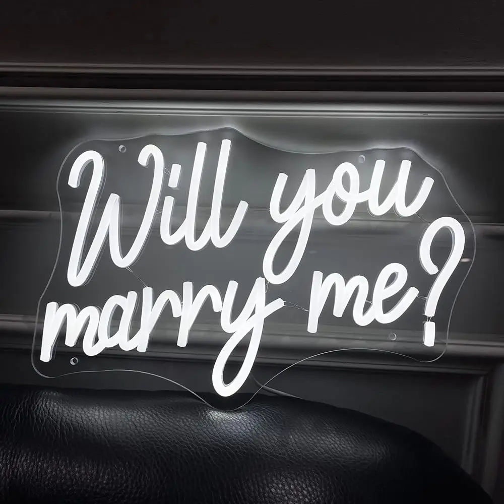 Will You Marry Me Neon Sign White LED Wall Art Proposal Quote USB Powered Dimmable Acrylic Lamp Engagement Wedding Decor