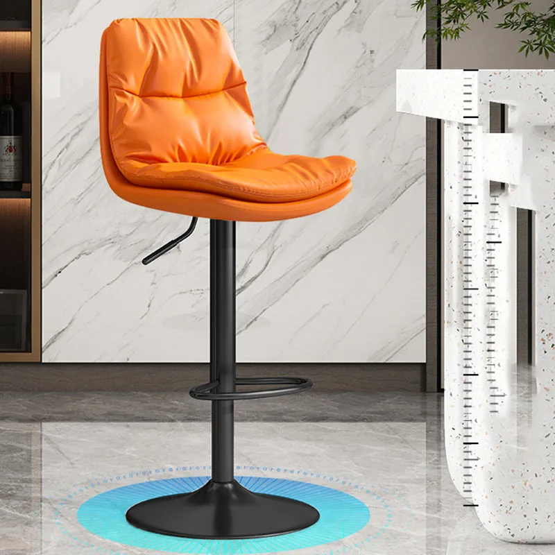 

European Black Bar Chair Modern High Leather Design Luxury Bar Stools Metal Swivel Counter Lounge Fauteuil Pivotant Furniture