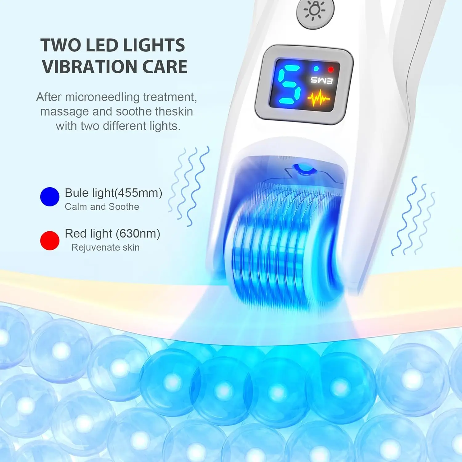 Dr. pen-Rodillo Derma G5 EMS, aguja de titanio, rodillo biológico inalámbrico, microagujas LED, dispositivo de vibración de microcorriente, cuidado