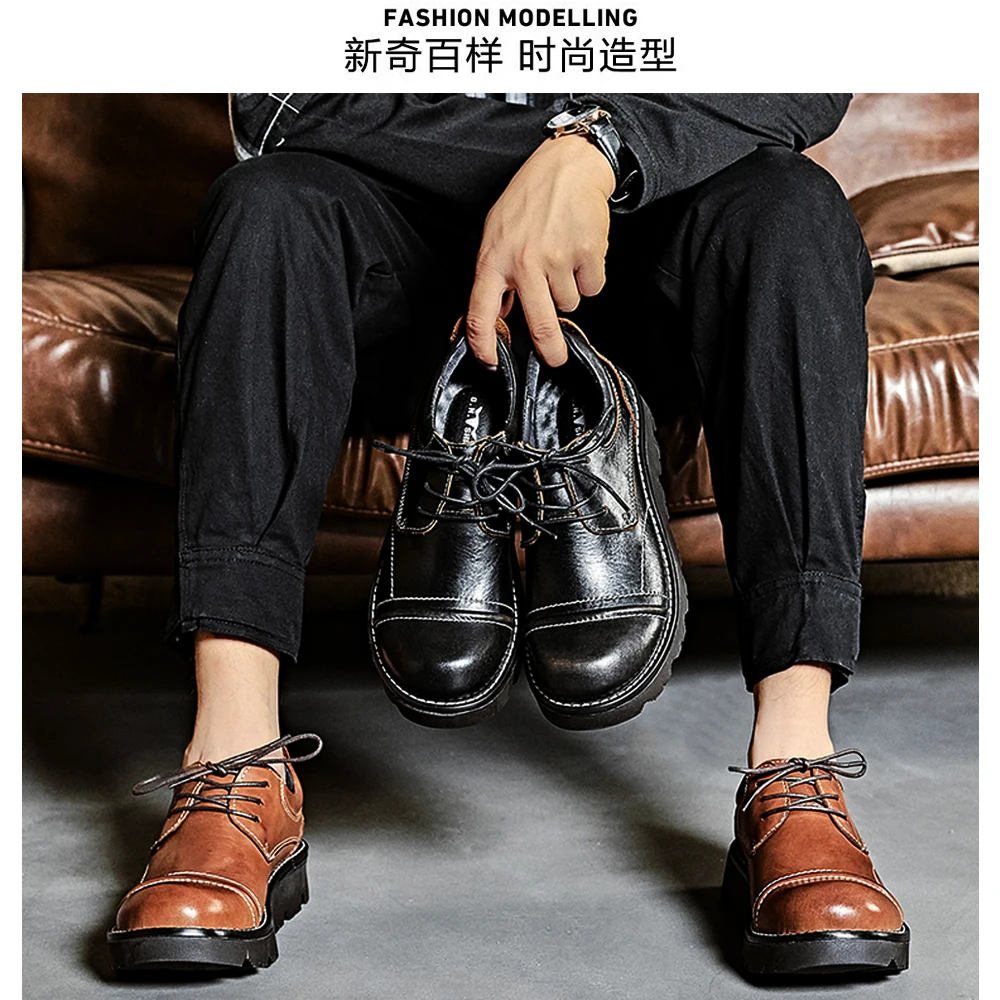 

Fashion Genuine Leather Men's Loafers Work Shoe Lace-up Casual Leather Dress Shoes Lightweight Comfortable Driving Walking Shoes