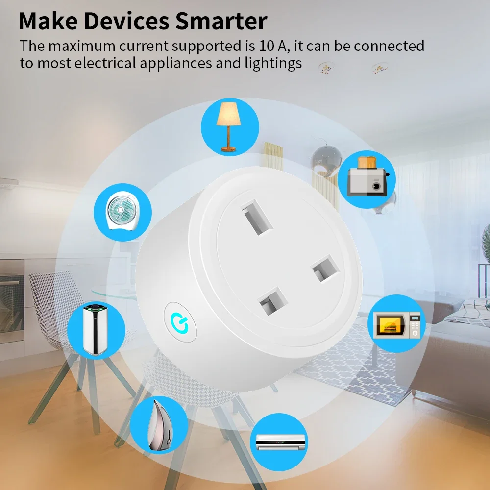 16/20A Tuya Smart Wifi Plug UK Wireless Control Socket Outlet with Energy Monitering Timer Function Works with Alexa Google Home