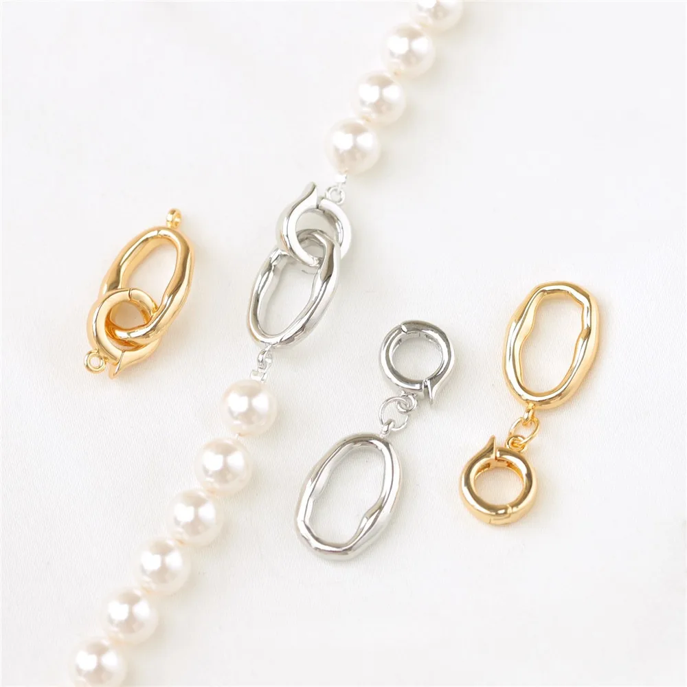 

Copper-plated Real Gold Smooth Surface Two-color Oval Combination Double Ring Necklace Buckle End Buckle DIY Charm Accessories