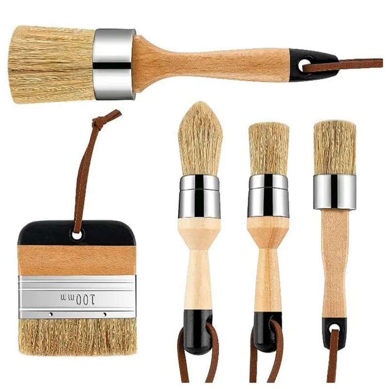 AA19 5Piece Chalk And Wax Paint Brush Chalk Paint Brush For DIY Painting And Waxing Tool Round Wax Brushes For Waxing Furniture,