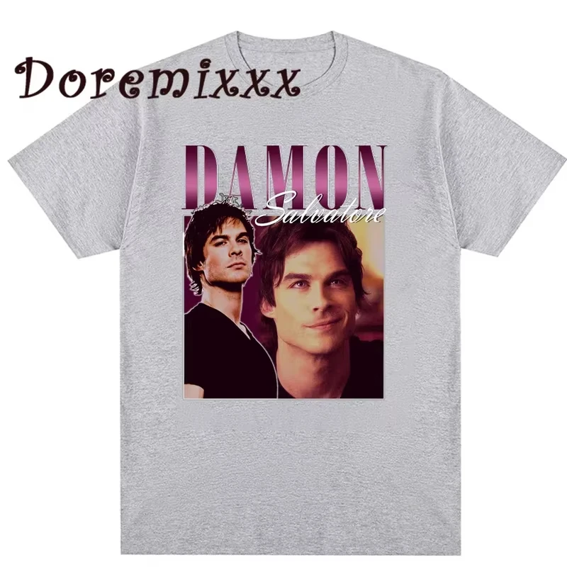 Damon Salvatore The Vampire Diaries Chronicles Vampiricas T-shirt Women T Shirt 90s Cool Men T-shirt Streetwear Female Tops