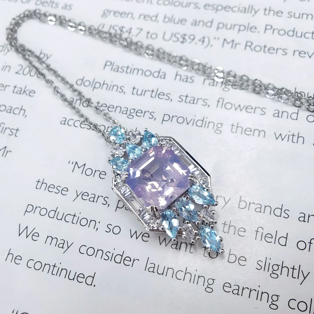 Luomansi 10*10MM Purple High Carbon Diamond Necklace Woman S925 Silver Jewelry Anniversary Party Birthday Gift