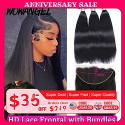 Wowangel 13x6 HD Lace Frontal with Bundles Human Hair 5x5 HD Lace Closure Melt Skins Brazilian Straight Hair Extension for Women