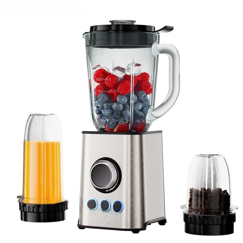 Stainless steel body, glass jar, low noise, multi-function meat grinder and blender, food processor