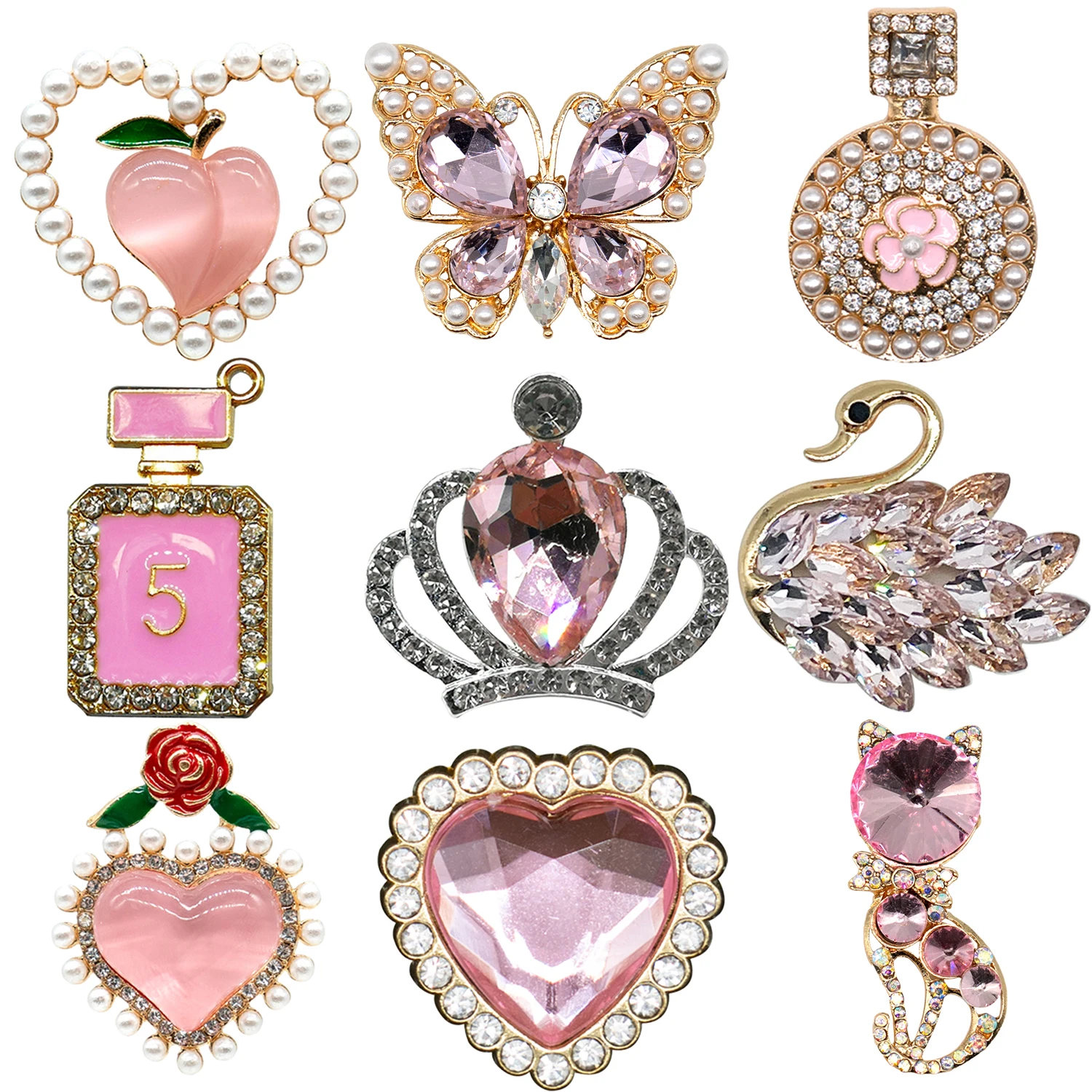 1/9 Stück rosa Krone Parfüm Designer Metall Schuh Charms Bling Fuchs Gans Luxus Schuh Dekoration Zubehör Pin Clog für Frauen Mädchen – Detail 2