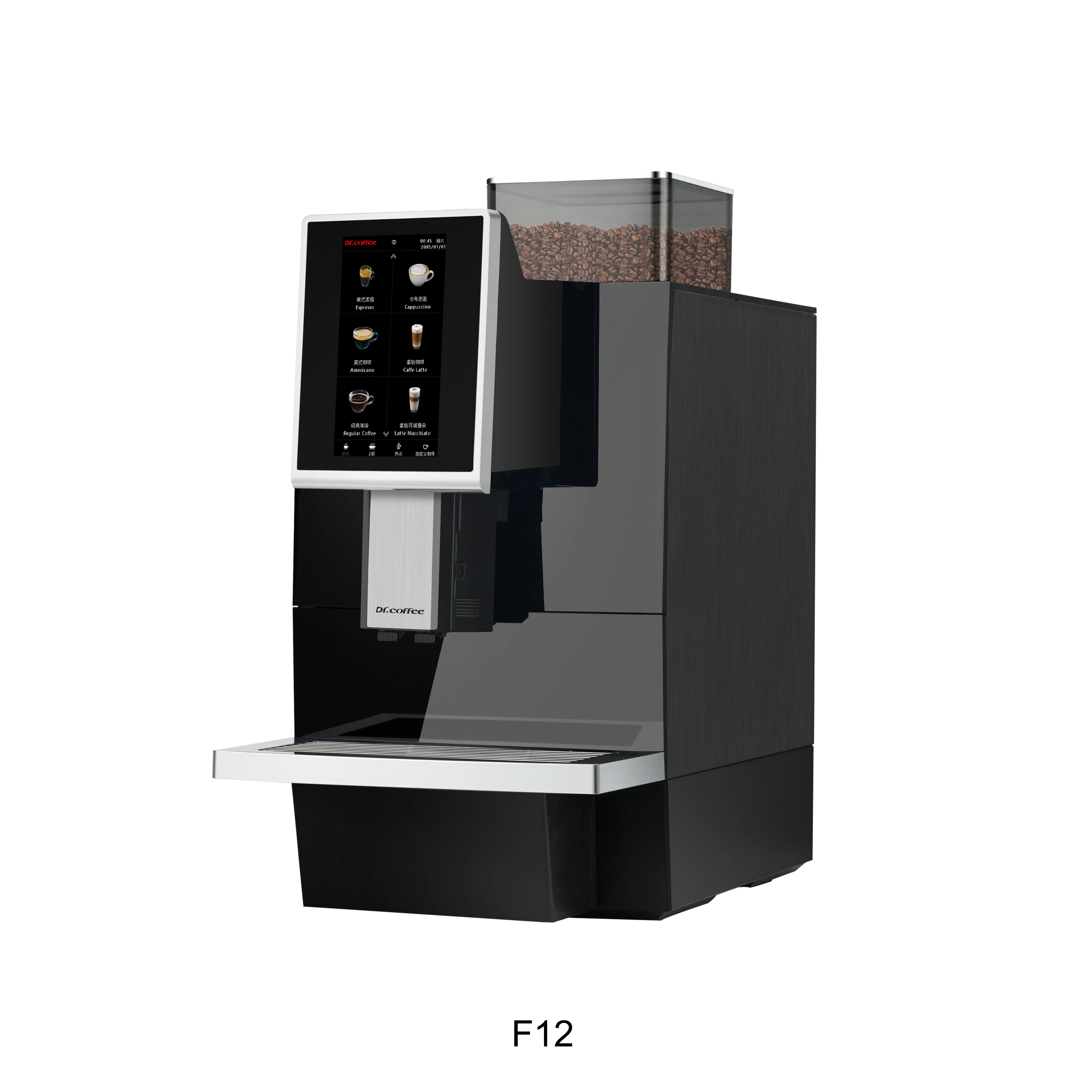 Black Touch Screen Fully Automatic Espresso Machine With Grinder Self Cleaning