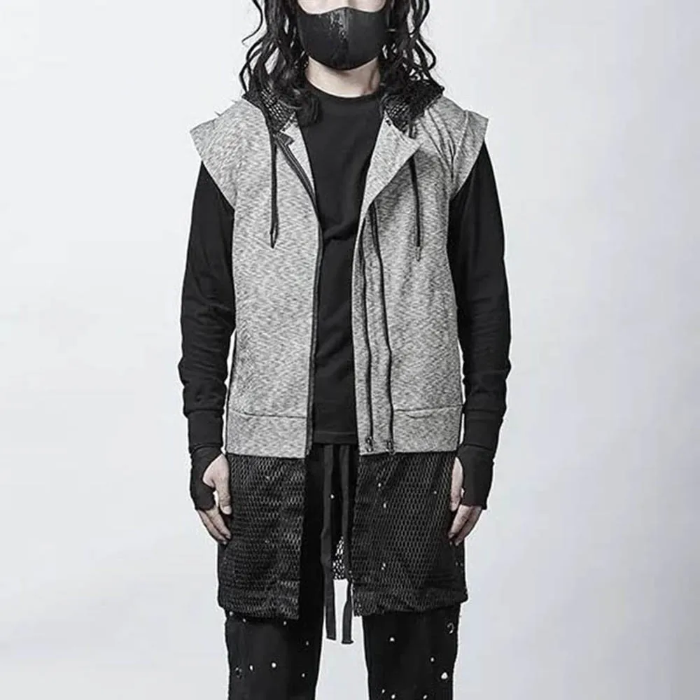 

Mens Summer Hooded Vest Mesh Dark Gothic Tank Top Streetwear Fashion Trend Plain Youth Sleeveless Hoodie Men'S Clothing 2025 New