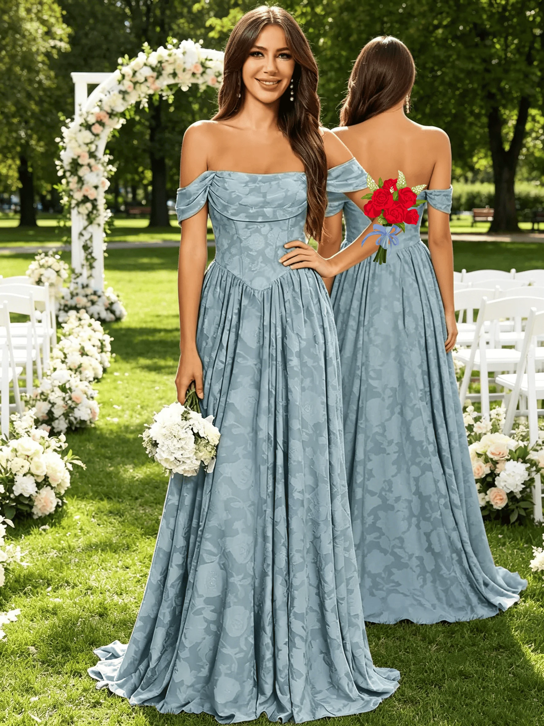 

Elegant Dress Women for Wedding Party Jacquard Bridesmaid Dresses Long Off The Shoulder Formal Evening Dress for Women