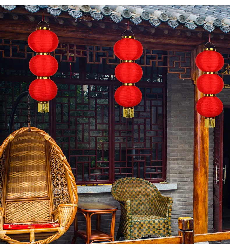 2PCS Folding Small Round Lantern Red Traditional Chinese Lantern Festival Hanging Ornament Wedding Party Foldable Lanterns Decor