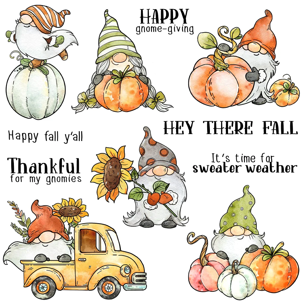 Cute Gnome Pumpkins Cutting Dies, Clear Stamp, Metal morre para DIY Scrapbooking, Metal morre, Silicone Stamps, Cards Decor, Thanksgiving Day