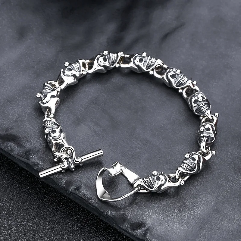 

925 sterling silver clown bracelet thick type men's single trendy unique Thai silver retro distressed punk jewelry