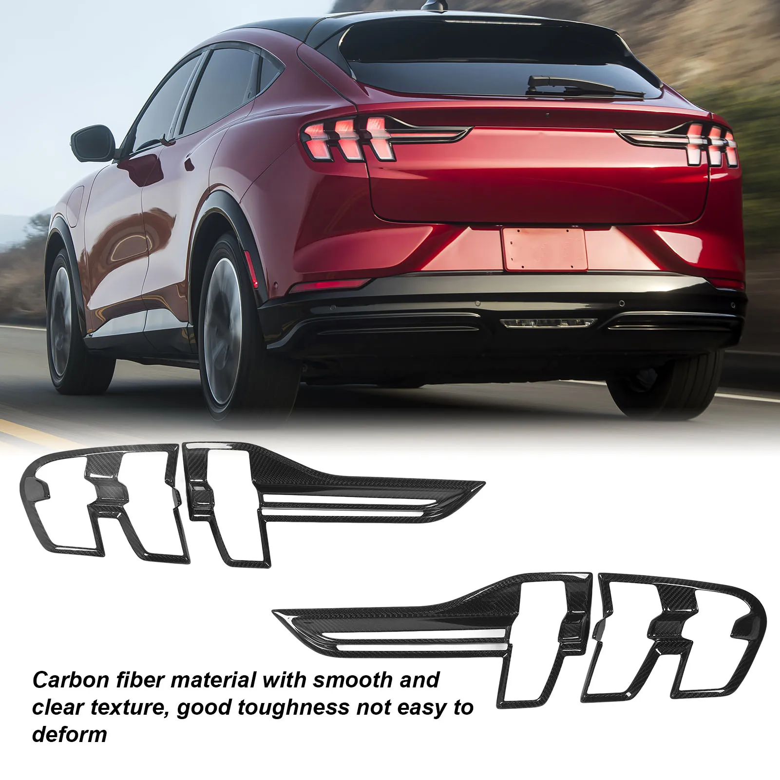 Taillight Frame Trim Carbon Fiber Glossy High Toughness for Ford Mustang Mach‑E 2021 Onwards Rear Light Trim Rear Light Frame