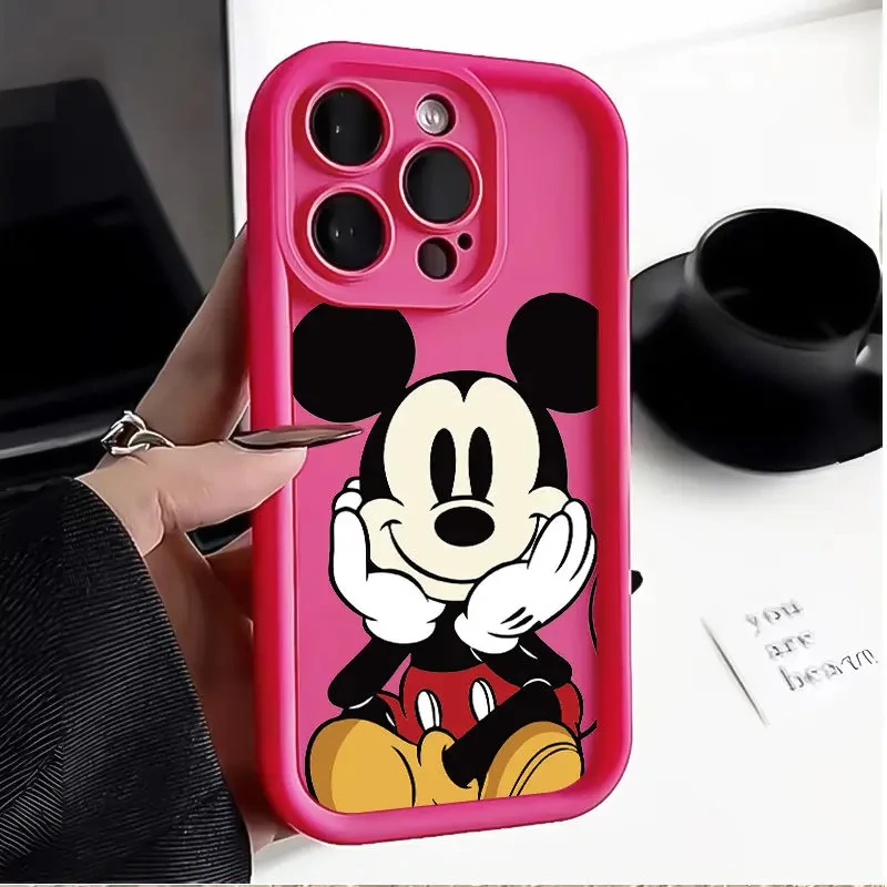 Coque de téléphone Disney Mickey Minnie Mouse, mignonne, en soie, pour iPhone 15 16 13 12 11 Pro Max 7 8 PLUS XR XS MAX 13 12 Mini