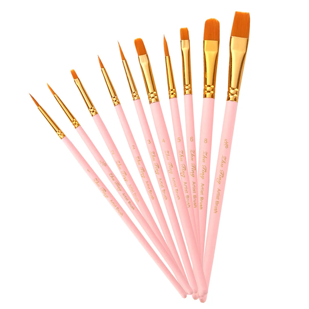 

10pcs Painting Brush Set Premium Nylon Hair Watercolor Artist Wood Handle Gouache Oil Paint Tools Copper Tube Interface