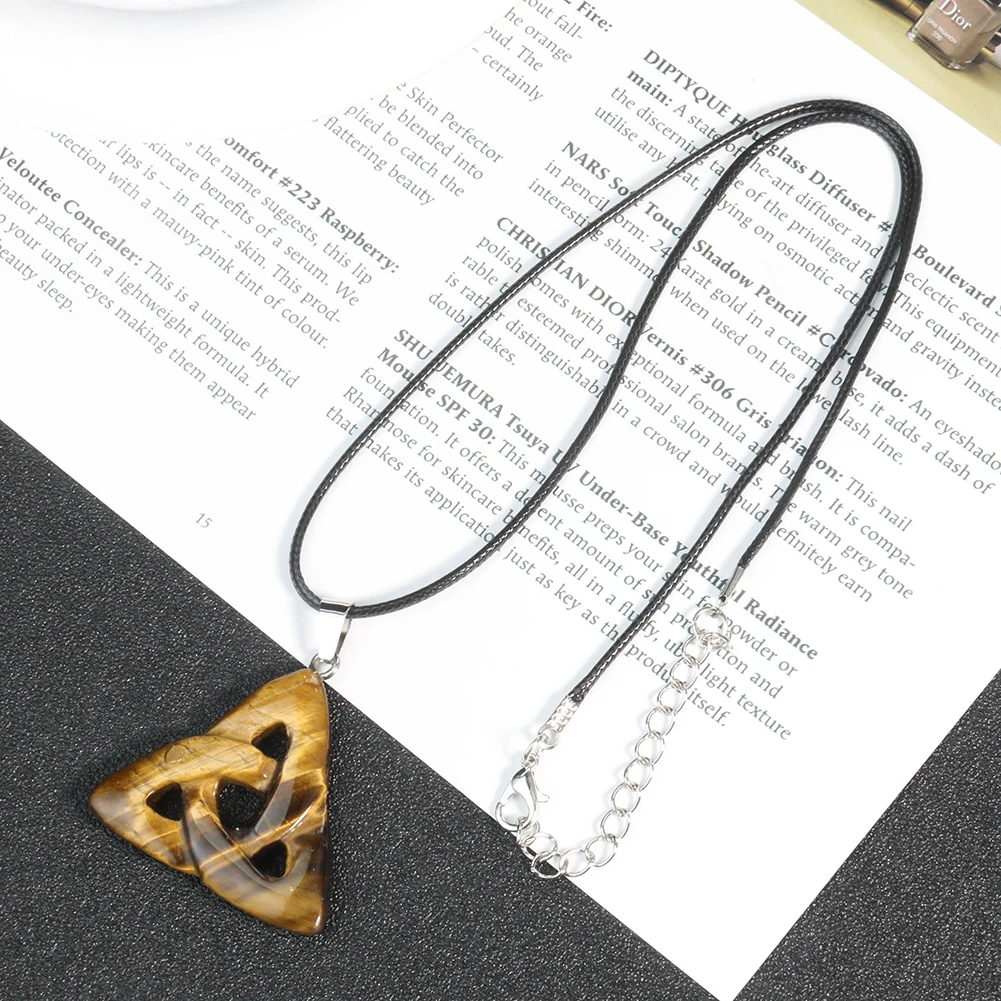 Natural Tiger Eye Stone Pendant Nordic Viking Rune Irish Concentric Knot Necklace Lucky Amulet Statement Jewelry for Men Gift