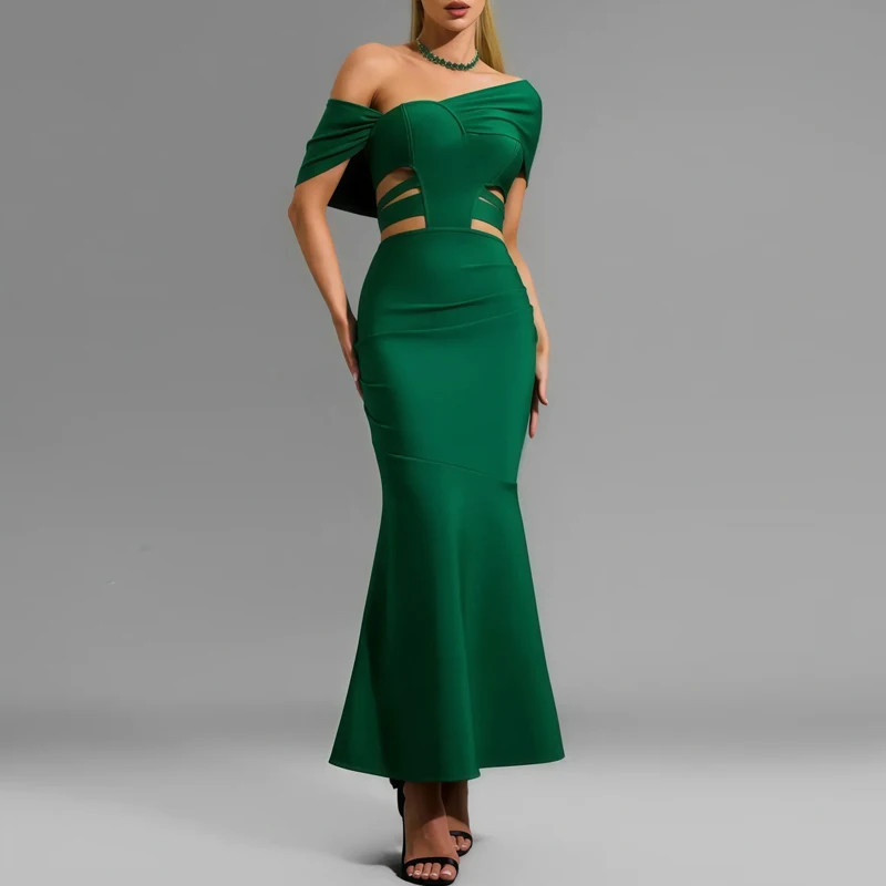 

MT elegant evening gowns for 2025 Green Bandage Dress high quality Strapless Cut Out Maxi Dress prom dresses luxury mermaid