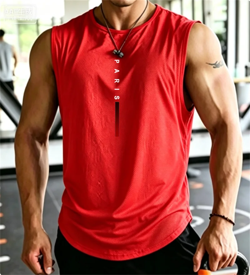 PARIS  Bodybuilding Sports Tank Tops Men Gyms Fitness Workout Sleeveless Shirt Male Summer Loose Undershirt Running men Vest