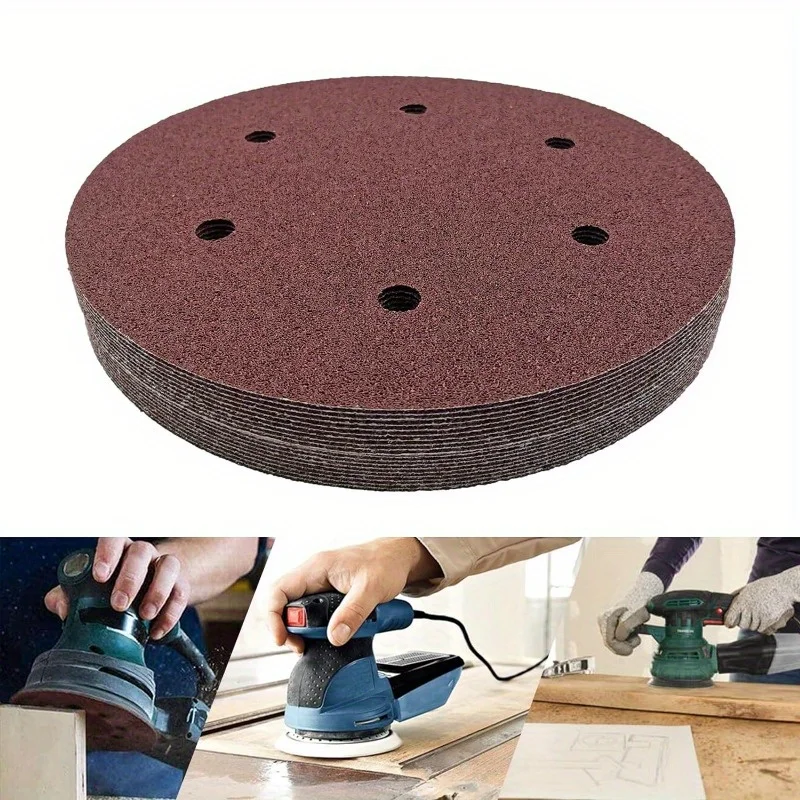 9 Inch 6‑Hole 40 Grit Hook and Loop Sandpaper 20Pcs Abrasive Sanding Discs for Drywall Sander Polisher
