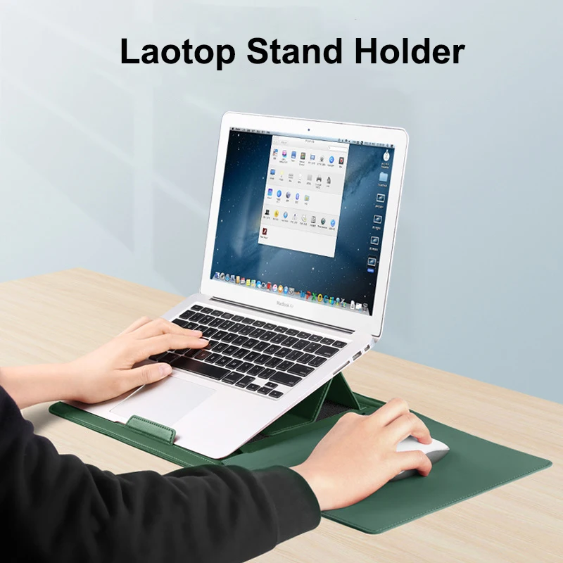 Funda de cuero PU para portátil, funda desmontable con soporte para teléfono, para MacBook Pro Air 16, 15,4, 13,3, 12, 11