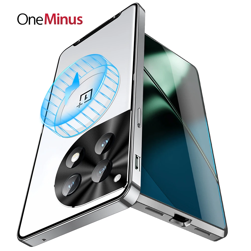 Lightweight Metal Cover For OnePlus 12 Case 1+11 Aluminum Frame Translucent Magnetic Core Hard Back Built-in Lens Protector