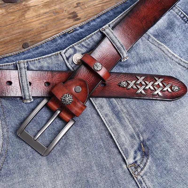 

Vintage Leather Belt Men High Quality Belts Metal Buckle Fashion Male Belts Strap Luxury Jeans for Man Belt