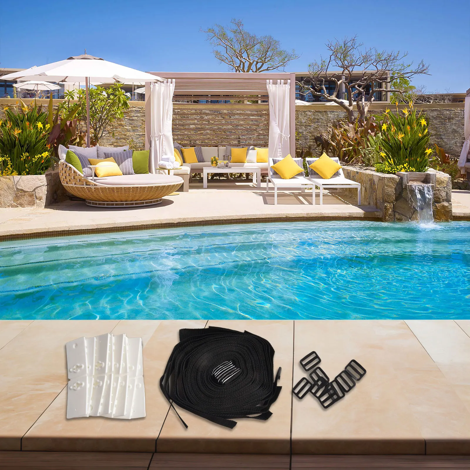 

Swimming Pool Cover Reel Set Storage Spool Pool Solar Cover Roller Attachment Strap Clip Kit Swimming Pool Accessories