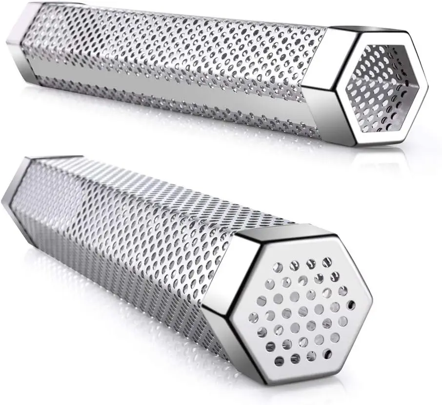 Pellet Smoker Tube 12\u2019\u2019 Stainless Steel Perforated BBQ Pellet Smoker Tube - 5 Hours of Billowing Cold Smoke for for An