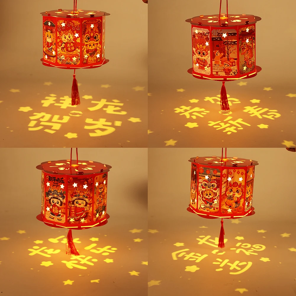 LED Chinese Lantern DIY Red Paper Chinese Lamp Decoration Traditional New Year Hanging Festival Lantern For kids Handmade Gifts