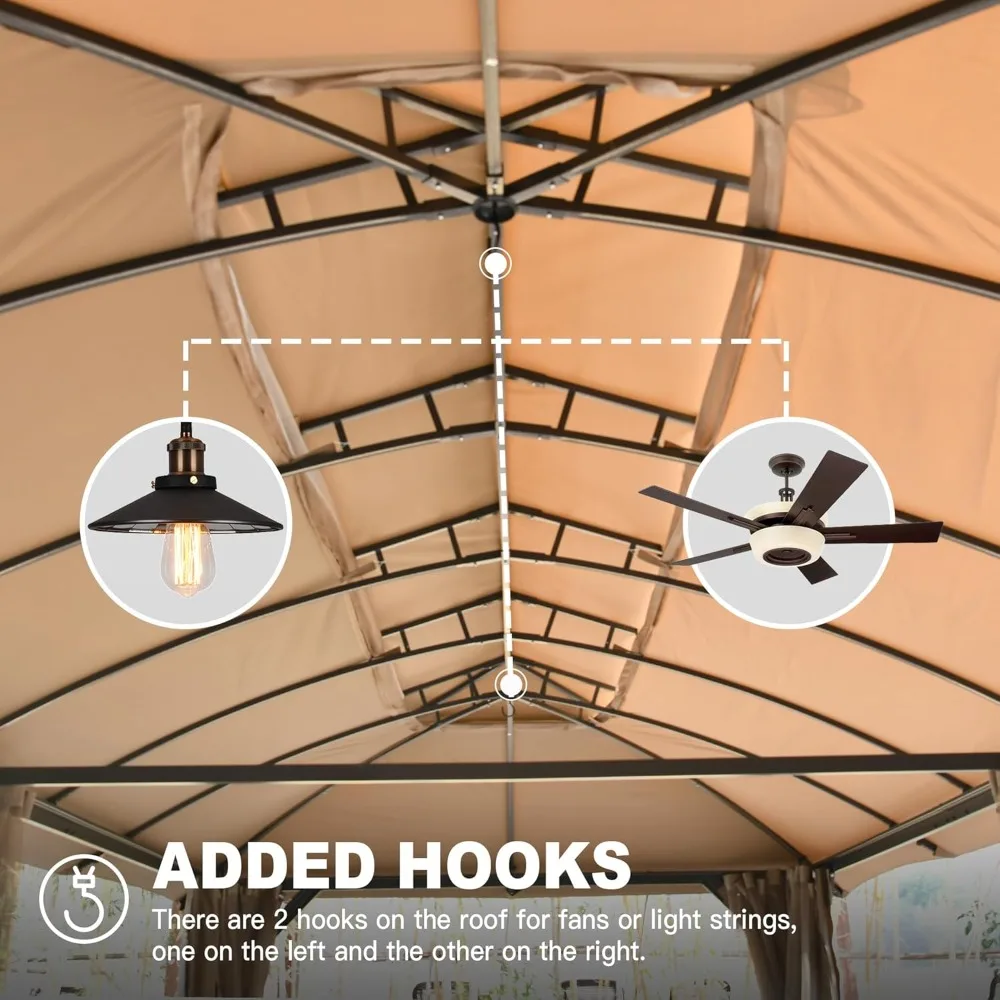 

Альтанка 10x20 футов, уличная беседка с двойными крышками, конфиденциальные шторы, москитная сетка, сверхмощная палатка для вечеринок с металлическим каркасом