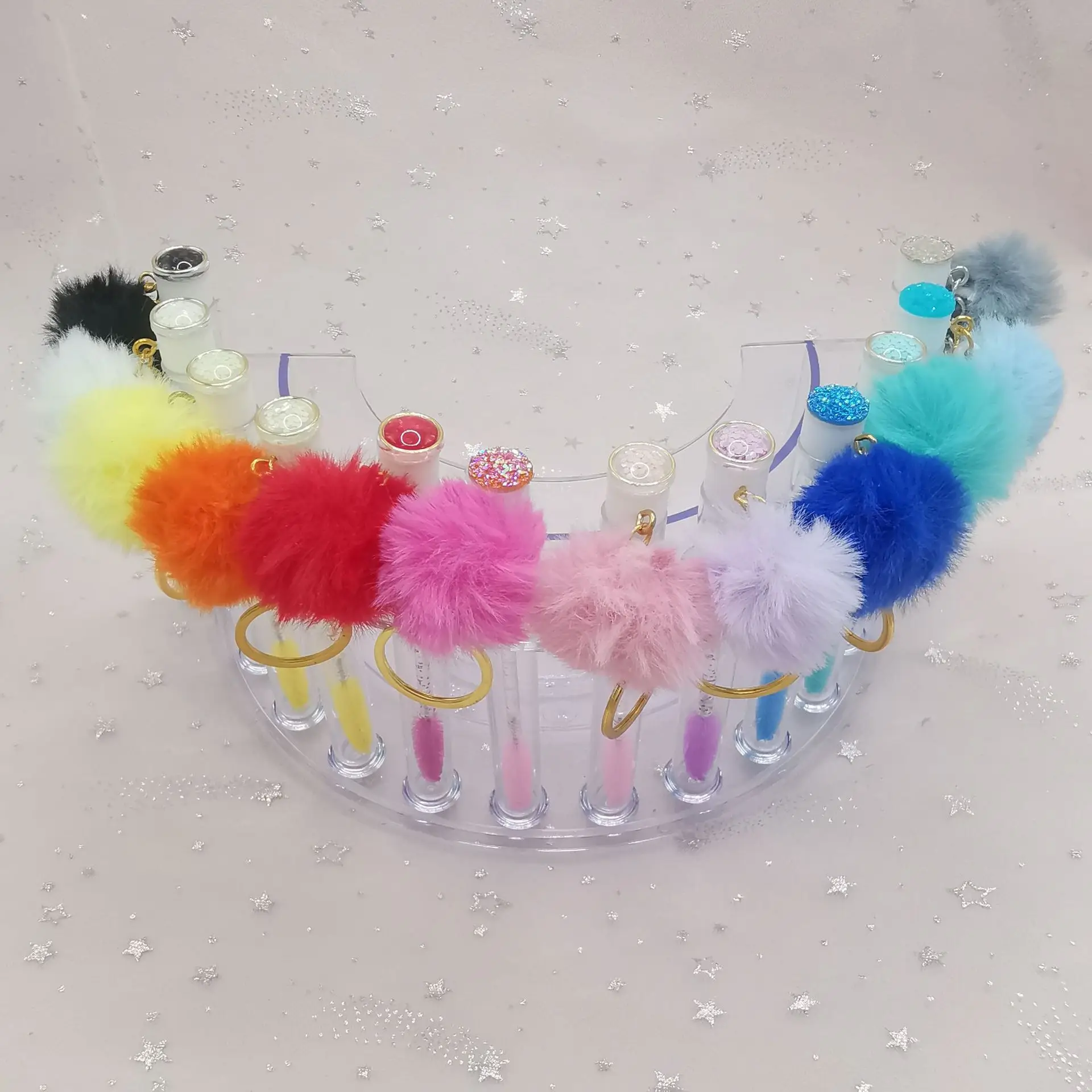 New pompomsEyelash Extension Cleaning Brush in Tube Private Disposable Eyelash Brush Cleaner Holder Lash Brushes with Keychain