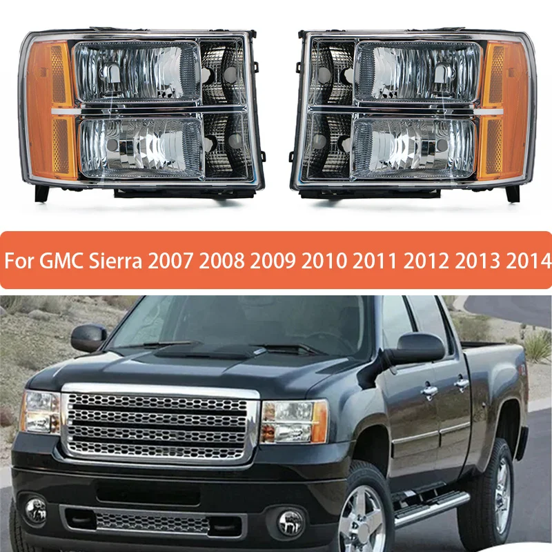 2Pcs Left&Right Car Headlight Assembly For GMC Sierra 2007 2008 2009 2010 2011 2012 2013 2014 GM2503283 22853029 22853030