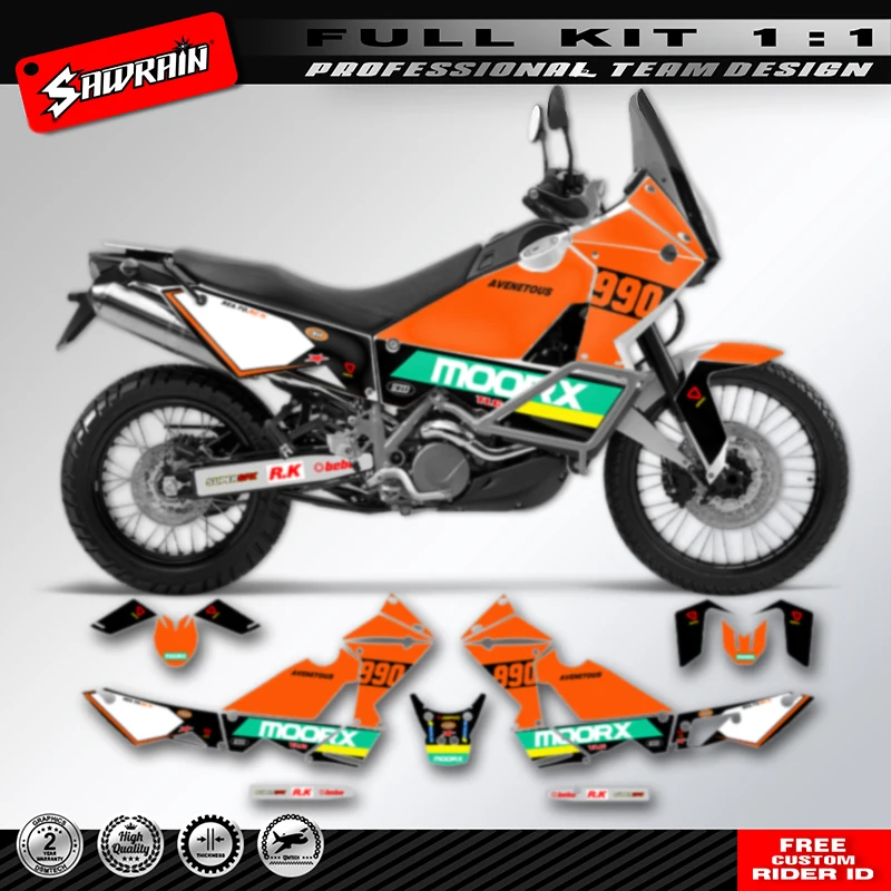 Sawrain Motorcycle Graphics Backgrounds Decals Stickers Kit For KTM 990 ADV R S 2003-2016 Number Name Custom