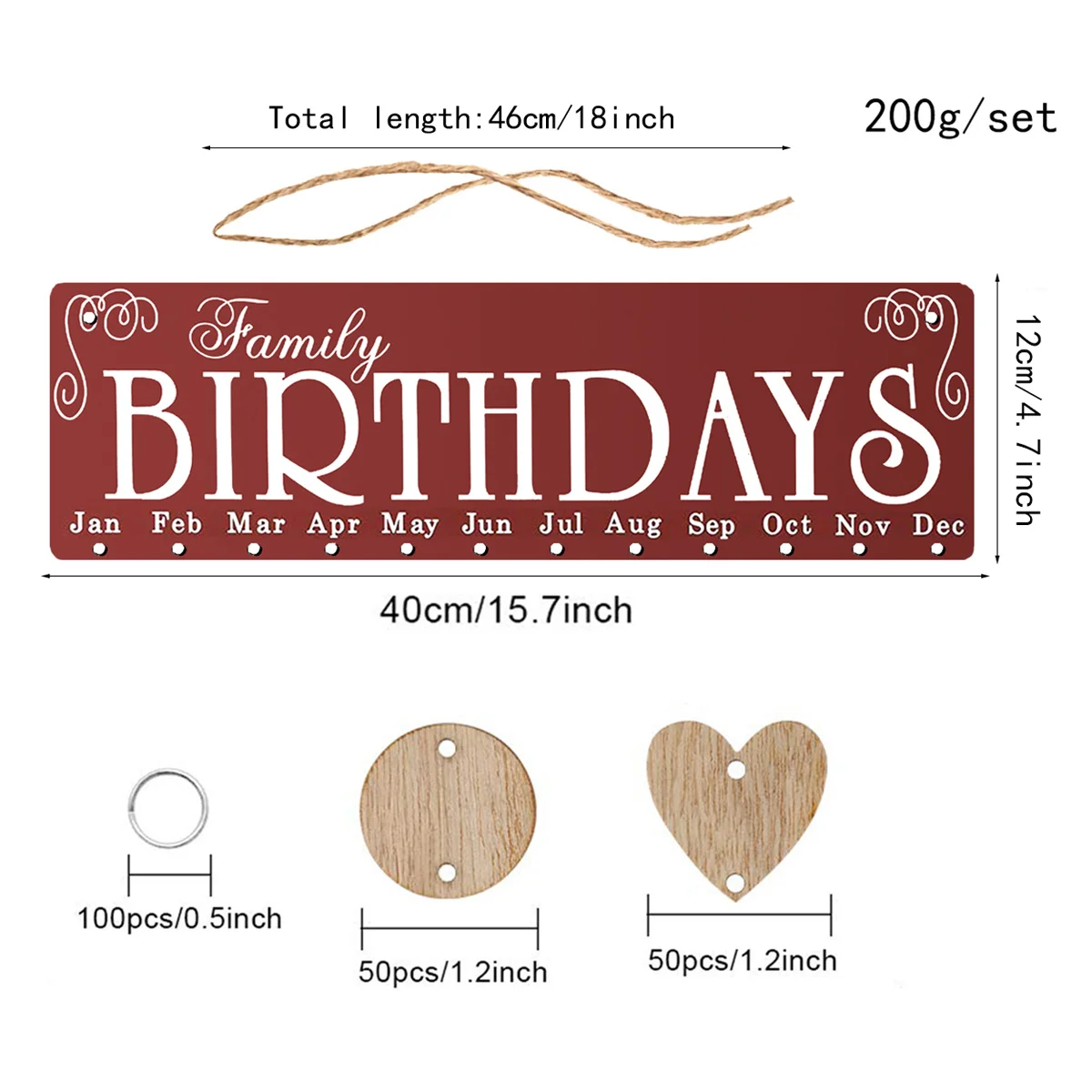 لوحة تقويم خشبية معلقة يمكنك صنعها بنفسك حبل طبيعي متضمن لوحة تذكير لعيد الميلاد والزفاف والذكرى السنوية لديكور المنزل #6