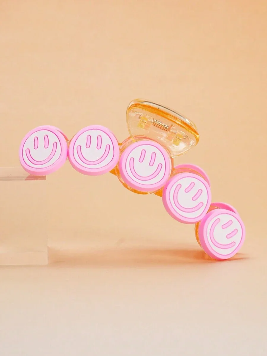 

Розовая заколка для волос с улыбающимся лицом для женщин, повседневный оригинальный аксессуар для волос