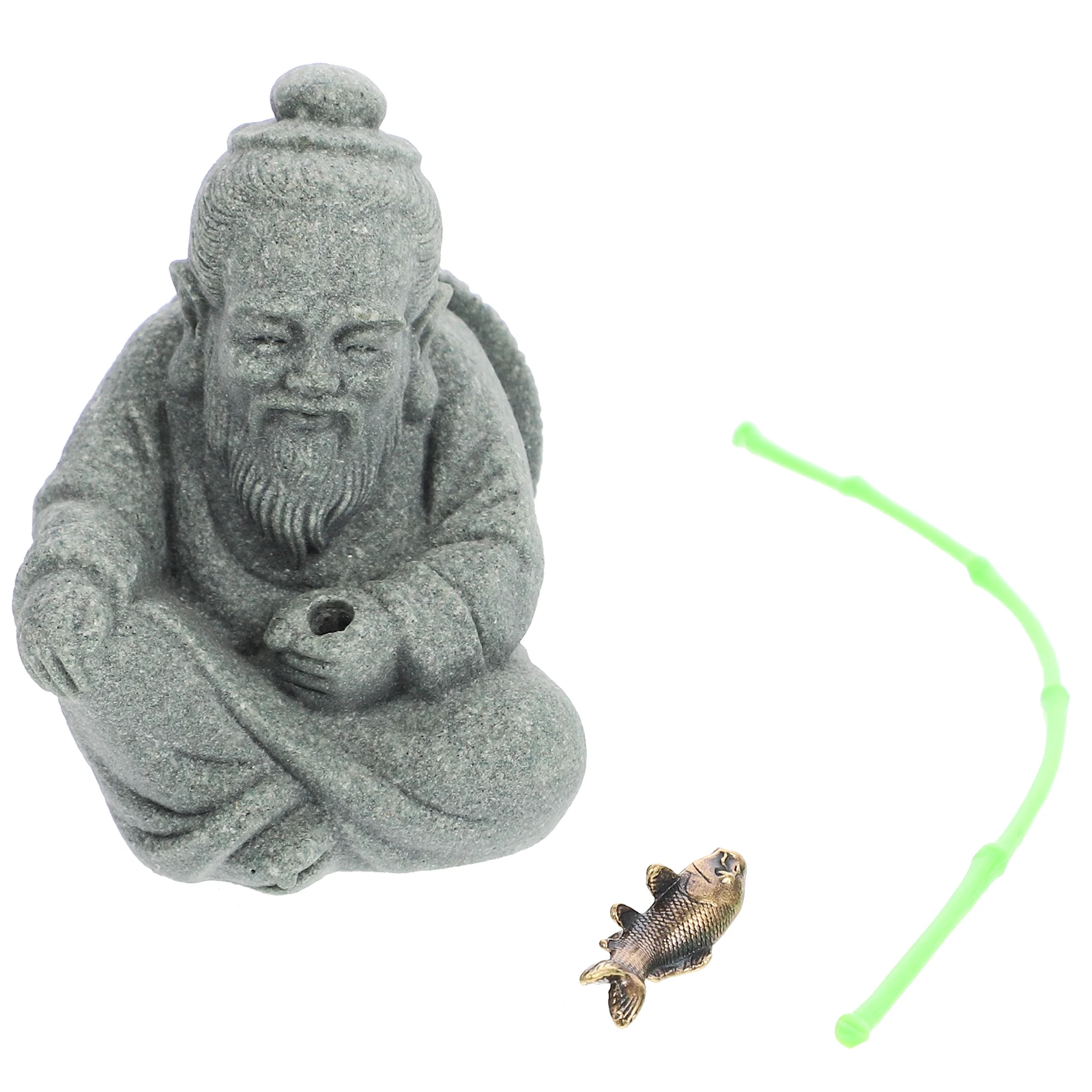 

Elderly Fishing Statue Mini Fisherman Decor for Aquarium Tank Shallow Grey H0179 Lifelike nament Fish Tank Craft
