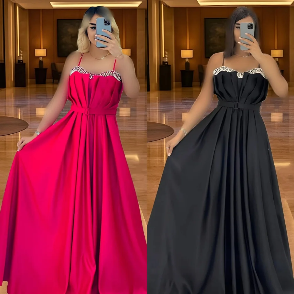 

Customized Charmeuse Rhinestone Spaghetti Strap Classic A-line Long Dresses Bespoke Occasion Women Evening Elegant Party Wedding