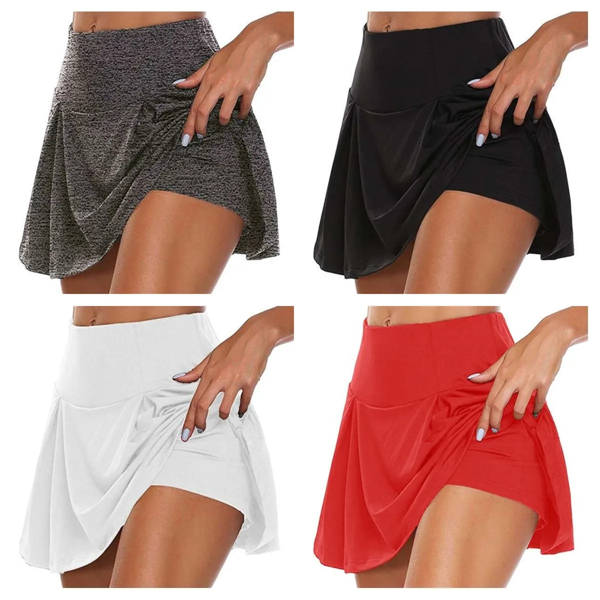 2023 Summer Women Sport Fitness Soild Color Running Tennis Skirts with Liner Yoga Gym Short Skirt Female Athletic Outfits S-5XL