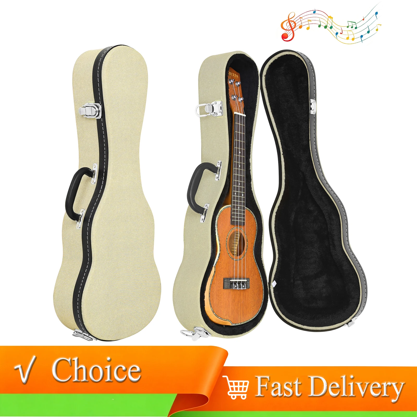 IN-262 23 Inch Reinforced Hard Ukulele Case Thickened Protective Ukulele Storage Box Large Compartment for Ukulele Protection