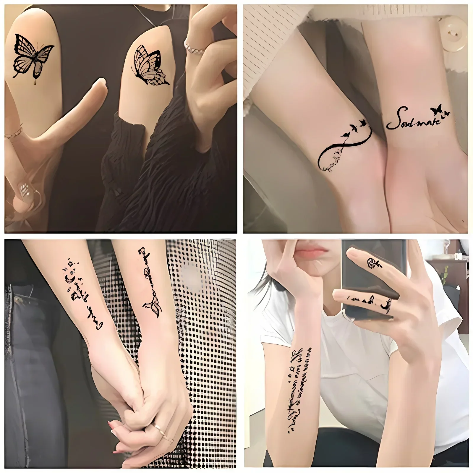 60pcs/set Women Girls Long Lasting Tattoos Sticker Butterfly Quote Flower Tiny Heart Fake Temporary Tattoo Adhesive for Clavicle