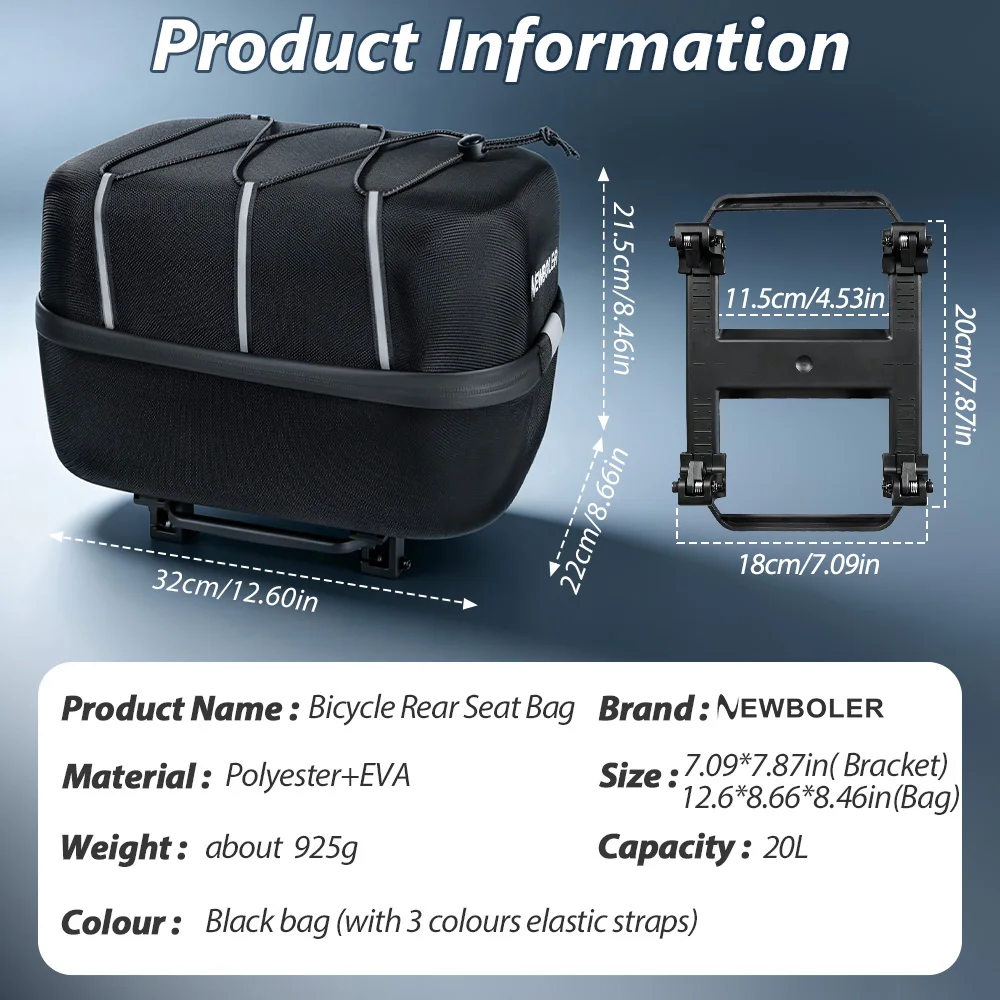 NEWBOLER E-Bike-Gepäckträgertasche 20L Schnellverschluss-Fahrradtasche Fahrradgepäck Geeignet für Outdoor-Reisen Einkaufen Fahrradzubehör – Detail 4