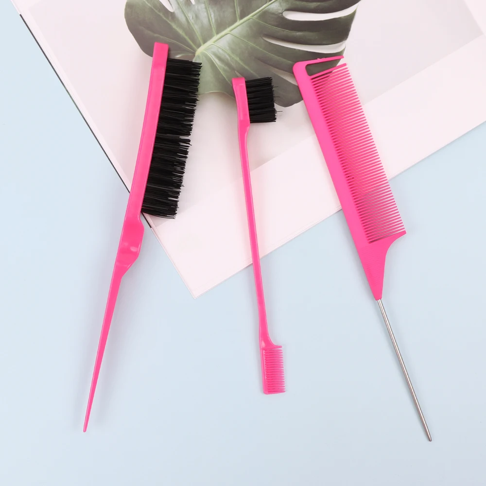 3Pcs Hair Styling Tools Edge Brush Rat Tail Comb Bristle Triple Row Styling Comb For Hair Styling Separating Combing & Coloring