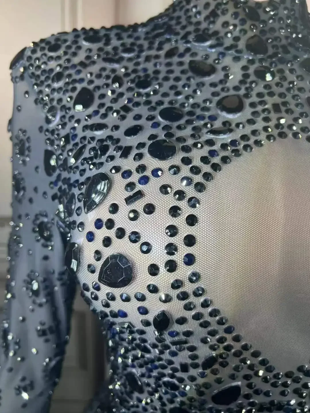 Combinaisons de danse scintillantes à manches longues pour femmes, strass, spectacle sur scène, Drag Queen, tenue d'anniversaire, barboteuse avec pierres précieuses