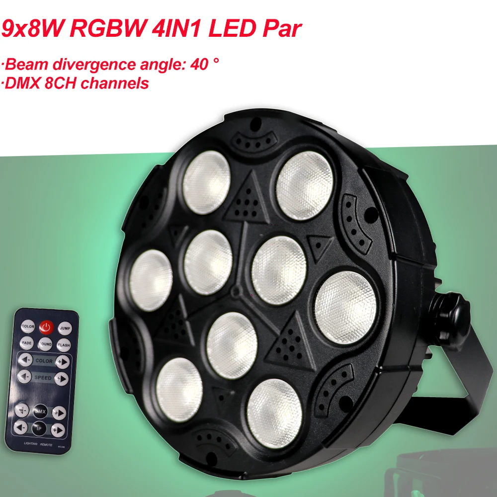 

MINI Party Light 9x8W LED Par Light RGBW 4in1 Flat Par Led Strobe Wash dmx512 Disco DJ Stage Light With Remote Control