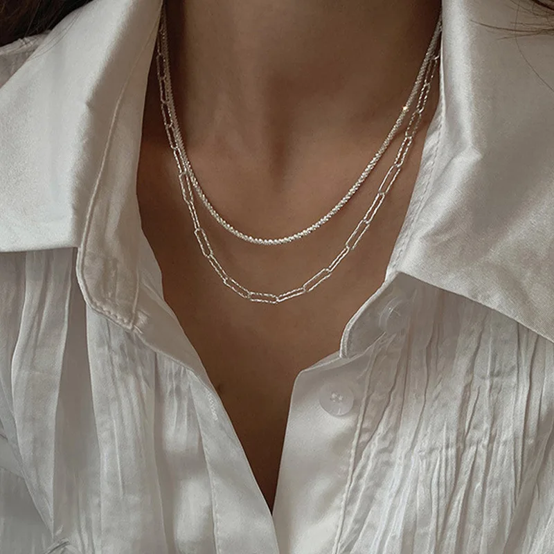 Silver Color Shiny Clavicle Chain Necklace For Women Fashion Geometry Choker Sparkling Short Necklace Party Jewelry Accessories