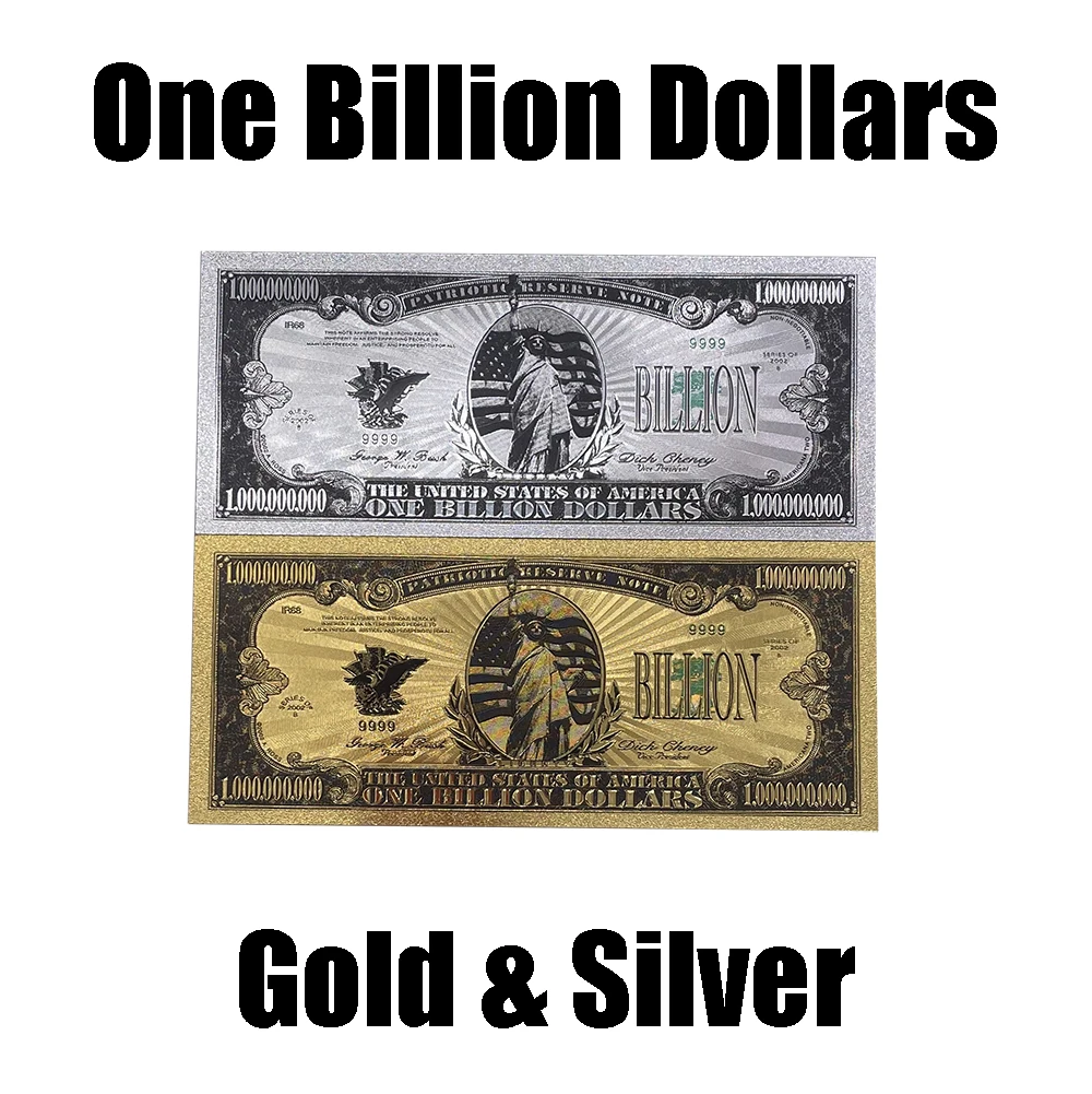 Beautiful Gold or Silver Plated Gold One Billion 100000000 US Dollar Decorative Gifts Money Banknotes Tickets